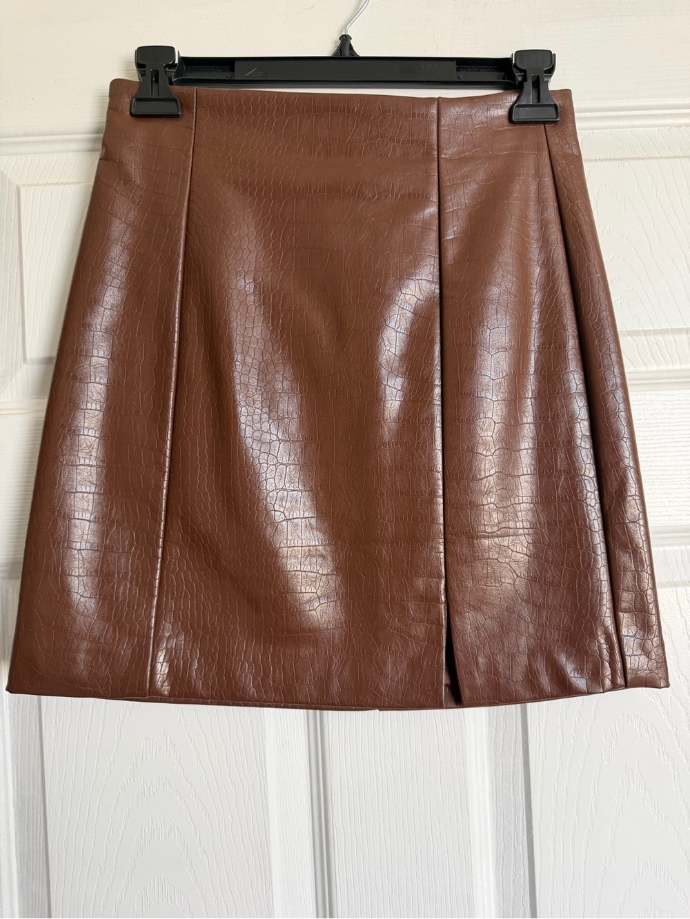 Astr Croc-Embossed Faux Leather Mini Skirt in Brown
